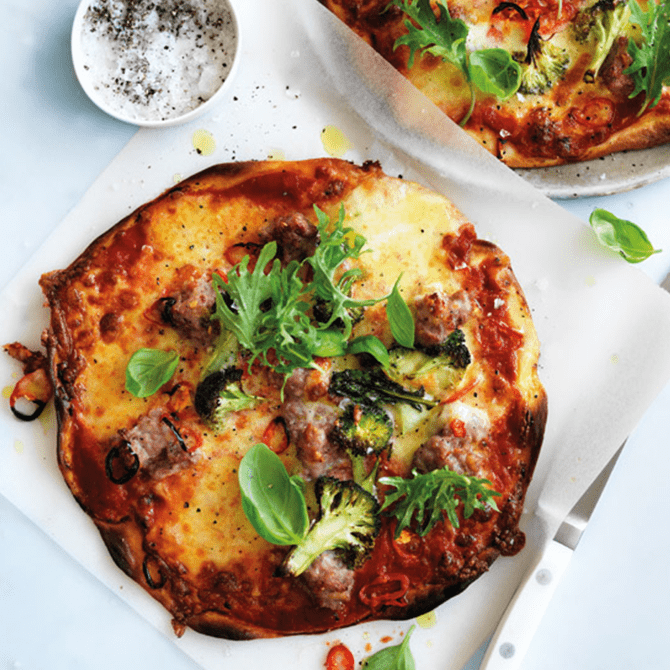 Broccoli & chorizo pizza