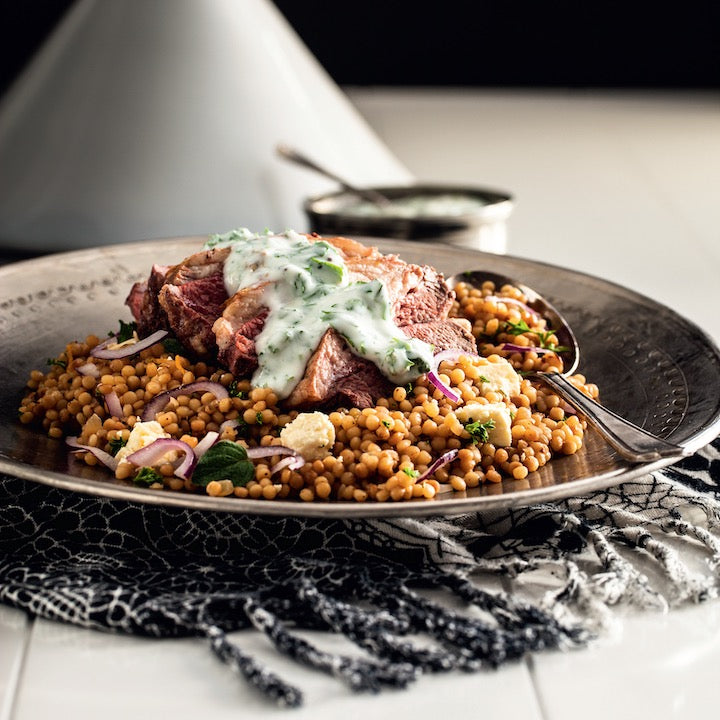Spiced lamb roast with Israeli couscous